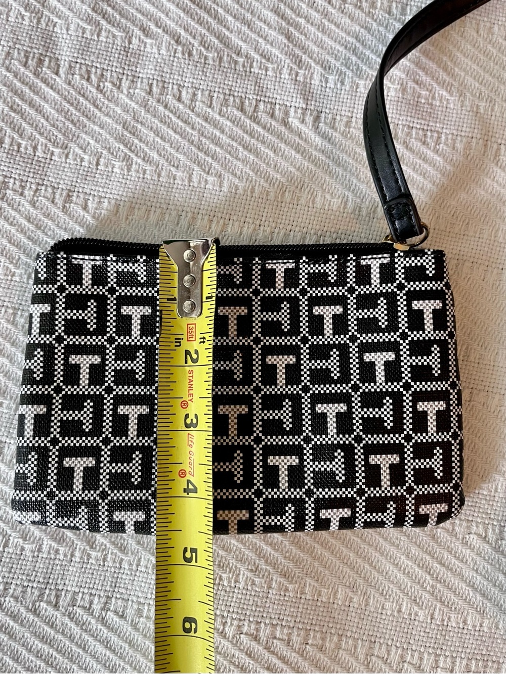 Tommy Hilfiger Black & White Logo Print Shoulder Bag Tote with Wristlet Vegan - Picture 8 of 12